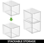 mDesign Plastic Pantry Organization and Storage Bin w/Pull Out Drawer - Slim Stackable Kitchen Supplies Storage Container for Organizing Cabinet, Fridge, Freezer - Lumiere Collection - 4 Pack - Clear