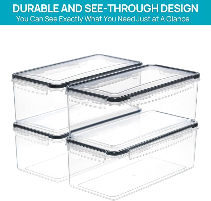 Vtopmart Airtight Food Storage Containers with Lids 4PCS Set 3.2L, Plastic Spaghetti Canisters for Pasta organizer, BPA Free Air Tight Kitchen Pantry Organization