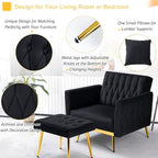 Velvet Accent Chair with Adjustable Armrests and Backrest, Button Tufted Lounge Chair, Single Recliner Armchair with Ottoman and Pillow for Living Room, Bedroom, Black
