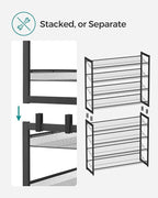 SONGMICS Shoe Rack, 8-Tier Shoe Organizer, Metal Rack for Garage, Set of 2, 4-Tier Stackable Shelf, with Adjustable Flat or Angled Shelves, 32-40 Pairs, Ink Black ULMR08B