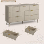 CARPETNAL Fluted 7 Drawer Dresser for Bedroom, 55" Wide Wooden Chest of Drawers with Rounded Corners, Gold Handles, Modern Storage Organizer for Bedroom, Hallway(Beige)