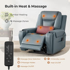 CHITA Electric Power Lift Recliner Chair for Elderly with Massage and Heat, Large Lay Flat Genuine Leather Recliner Chair with Cup Holders, USB Ports, Power Headrest, Independent Backrest, Navy