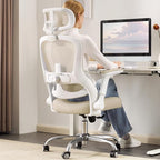Office Chair - Ergonomic Desk Chair with Adjustable Headrest Lumbar Support Computer Chair - Mesh Comfy Chairs with Flip-up Armrests - Big and Tall Gaming Chairs for Adults Home Office(Beige)