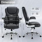 Executive Office Chair, High Back Faux Leather Ergonomic Office Desk Chairs with Wheels, 90-120° Rocking Managerial Swivel Home Computer Chairs with Flip up Arms Lumbar Support(Black)