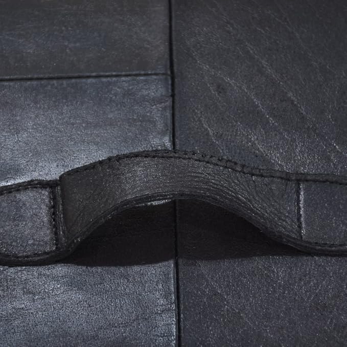 Handmade Eco-Friendly Geometric Leather Pouf Black Color Square 16" x 16" x 16" Buffalo Leather Pouf for Living Room, Bedroom Seating, Patio