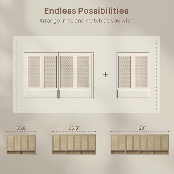 SICOTAS Rattan Shoe Storage Cabinet - Modular Shoe Cabinets with Door Tall Large Shoe Cabinet Storage for Entryway - 65.6" Wide Modular Cabinet for Hallway, Living Room