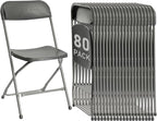 80 Pack Plastic Folding Chairs, Portable Party Chairs, Stackable Commercial Seats with Steel Frame for Home Office Wedding Party Indoor Outdoor Events Chairs, 350lbs Capacity,Gray