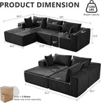 109" Cloud Sectional Couch, Boneless Couches for Living Room, Modular Sectional Sofa with Deep Seat, L-Shape Couch with Chaise, Comfy Corduroy Fluffy Modern Modular Sofa, No Assembly Required, Black