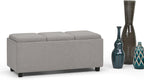 SIMPLIHOME Avalon 42 inch Wide Contemporary Rectangle Storage Ottoman in Cloud Grey Linen Look Fabric, Assembled, for the Living Room, Entryway and Family Room