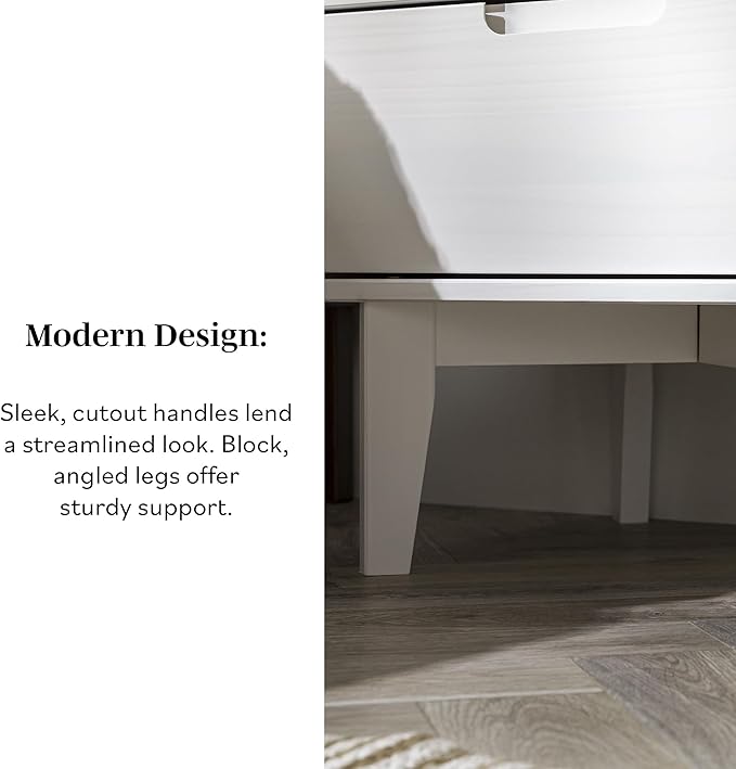 Walker Edison Furniture AZR2DSLNSWH Solid Wood 2-Drawer Groove Handle End Side Table Nightstand with Storage, 24" H, White