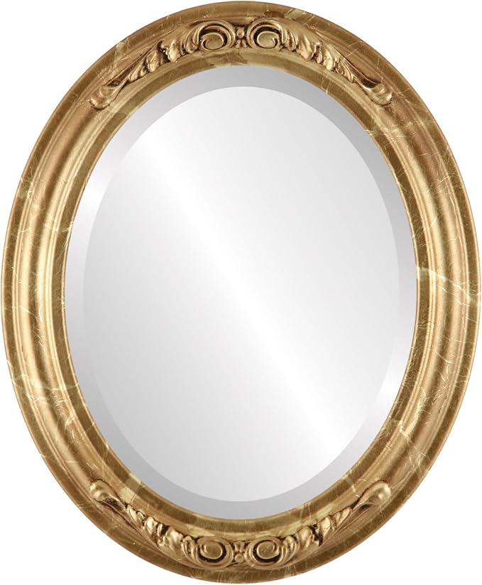 OVALCREST Oval Beveled Wall Mirror for Home Decor - Florence Style - Champagne Gold - 44" x 34"