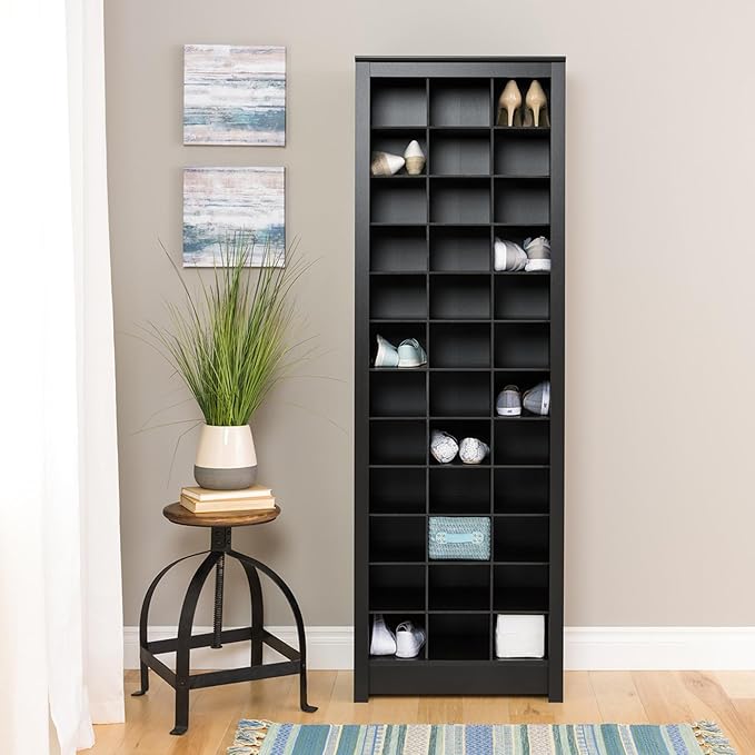 Prepac Elegant Black Shoe Storage Cabinet, Space-Saving Solution with Cubbies for 36 Pairs, 13"D x 23.5" W x 72.5" H