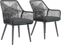 JOIVI Outdoor Dining Chairs Set of 2, 2 Pieces Woven Rope Patio Chairs with Armrest and Seat Cushions for Outside Porch, Balcony or Indoor Kitchen, Restaurant, Gray