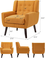 Accent Chair, Mid-Century Modern Fabric Chairs with Arms for Living Room, Comfy Upholstered Club Single Sofa Armchair for Bedroom Waiting Room with Solid Wood Frame (Fabric Orange, Set of 2)