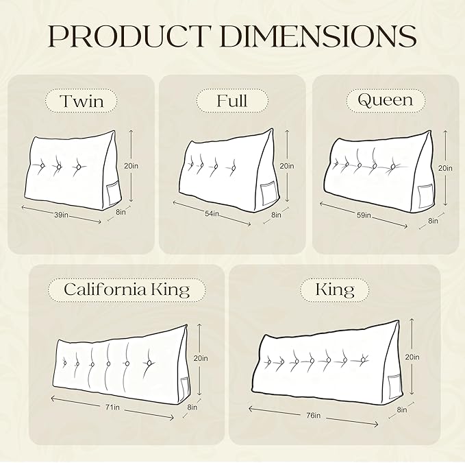 WOWMAX Triangular Headboard Pillow Bed Wedge Pillow for Headboard Full Size Wedge Pillow Headboard for Daybed Bunk Bed Silver Bolster Pillow for Bed, Jacquard Satin fabric 100% Pure Cotton, Light Grey