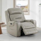 Watson & Whitely Oversized Genuine Leather Power Recliner Chairs for Big and Tall, Extra Wide Lay Flat Recliner with Power Headrest & Cup Holders, Electric Reclining Sofa for Living Room, Grey