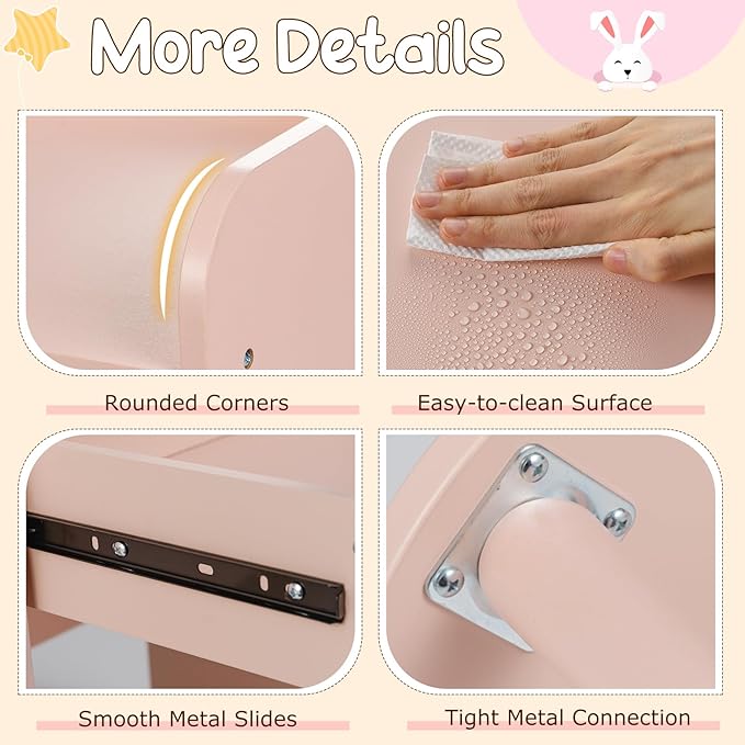 Costzon Kids Vanity, Girls Vanity Set with Mirror and Stool and Lights, Drawers & Storage Compartments, Toddler Makeup Vanity Desk Dressing Table, Wooden Kids Vanity Table and Chair Set (Pink)