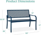 Best Choice Products Outdoor Bench 2-Person Metal Steel Benches Furniture for Garden, Patio, Porch, Entryway w/Geometric Backrest, 790lb Capacity - Peacock Blue