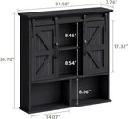 Vabches Bathroom Wall Cabinet, Farmhouse Medicine Cabinet with Double Sliding Barn Door and Adjustable Shelves, Wooden Vintage Storage Cabinet Wall Mounted for Bathroom, Kitchen Dining, Black