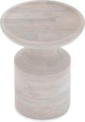 SIMPLIHOME Haynes End Table - 16 inch Wide Solid Mango Wood Round Accent Table with Sculptural Pedestal Base in White Wash, Boho Nightstand or Lamp Stand for Living Room or Bedroom, Assembled