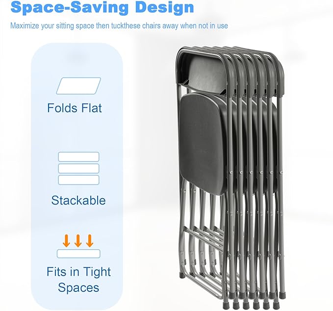 90 Pack Plastic Folding Chairs, Portable Party Chairs, Stackable Commercial Seats with Steel Frame for Home Office Wedding Party Indoor Outdoor Events Chairs, 350lbs Capacity,Gray