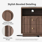 Nightstand with Charging Station, Mid Century Modern Nightstand with Arched Design, Minimalist End Table with Wood Grain Texture, Bedside Table for Bedroom Living Room Sofa Office, Walnut
