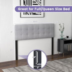KOMFOTT Linen Upholstered Headboard for Full & Queen Size Bed Frame, Modern Tufted Button Bed Headboard with Solid Rubber Wood Legs, Rectangular Headboard with Adjustable Width, Gray