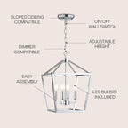 JONATHAN Y JYL7436C Pagoda Lantern Dimmable Adjustable Metal LED Pendant Classic Traditional Farmhouse Dining Room Living Room Kitchen Foyer Bedroom Hallway, 12 in, Chrome