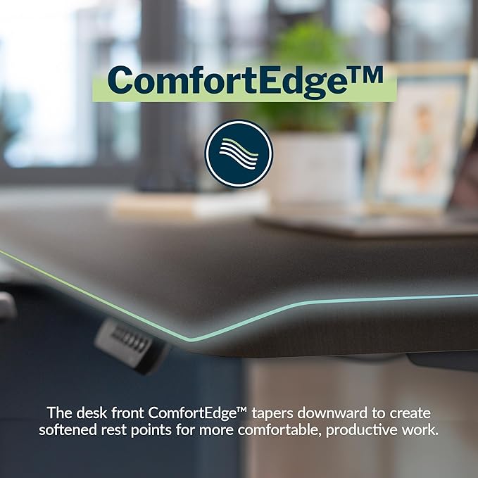 Vari ComfortEdge 40x26 Inch Adjustable Standing Desk – Small Electric Sit Stand VariDesk for Apartment, Bedroom, or Home Office + Beveled Edge, Tool-Free Assembly (Black Top/Black Legs)