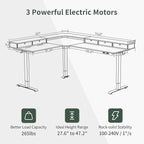 FEZIBO 75", 330lbs Load Capacity, L Shaped Standing Desk with Drawers, Reversible Electric Standing Gaming Desk Adjustable Height, Corner Stand up Desk with Splice Board, Black Frame/Rustic Brown Top