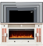 OKD Fireplace TV Stand for 80 Inch TV, Farmhouse Entertainment Center with 42" Fireplace & LED Lights, Modern Media Console Table with Storage Drawers & Cabinets for Living Room, Antique White