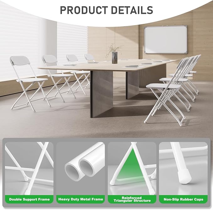 Folding Chairs 30 Pack,White Folding Chair for Outdoor Use,Heavy Duty 350lb Capacity Portable Event Chairs with Steel Frame,Wedding Party Office Dining (No Assembly Required)