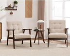 ANJ Mid Century Modern Accent Chairs Set of 2, Tufted Fabric Armchair with Solid Wood Frame, Comfy Retro Side Chair Reading Chair for Living Room, Bedroom，Beige