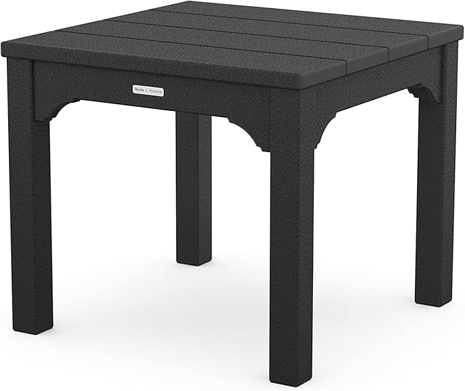 Martha Stewart by POLYWOOD Chinoiserie 3-Piece Outdoor Rocking Chair Set with Patio Side Table, Black, HDPE All-Weather Furniture, Classic Porch Rockers for Deck, Garden & Backyard, Made in The USA