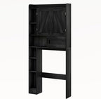ChooChoo Over The Toilet Storage Cabinet, Farmhouse Bathroom Storage Cabinet with Sliding Door, Over Toilet Storage with Adjustable Shelves, Space-Saving, Black