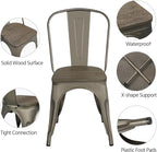 Yaheetech Metal Dining Chairs with Wood Seat/Top Stackable Side Chairs Kitchen Chairs with Back Indoor-Outdoor Classic/Chic/Industrial/Vintage Bistro Cafe Trattoria Kitchen Gun Metal, Set of 4