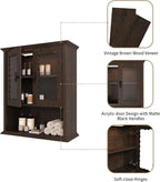 CJL Bathroom Wall Cabinet with Motion Sensor Led Light, Over The Toilet Storage Cabinet, 18.9'' x 23.6'' Medicine Cabinet of Mid-Century Modern Design with Acrylic Door, Brown