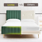 Livinia Full Size Elton Velvet Platform Bed, Upholstered Bed Frame with Vertical Channel Tufted Headboard Footboard, Strong Wood Slats, No Box Spring Needed, Green (Full)