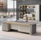 78IN Executive Office Desk - Large Office Desk L Shaped Computer Desk with 2 Drawers & Grille Design | Thickened Countertop & Large Capacity Side Cabinet Storage & Metal Cabinet Handle