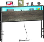 Full Sized Headboard with 2 Tiers Storage Shelves, Sturdy and Stable Headboard with Charging Station, USB Ports and LED Light for Full Bed Frame, Black Oak