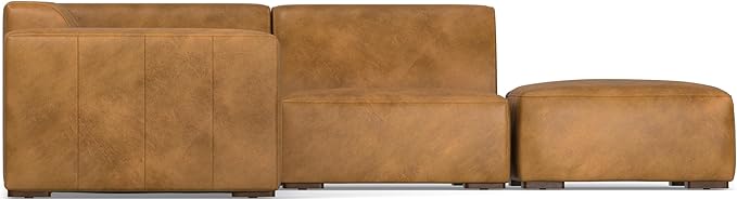 SIMPLIHOME Rex Right Corner Sectional Modular Sofa and Ottoman Set in Full-Grain Genuine Leather, Sienna, 116-inch-wide L-Shaped Leather Sofa and Matching 34-inch-Wide Table Ottoman for Living Room