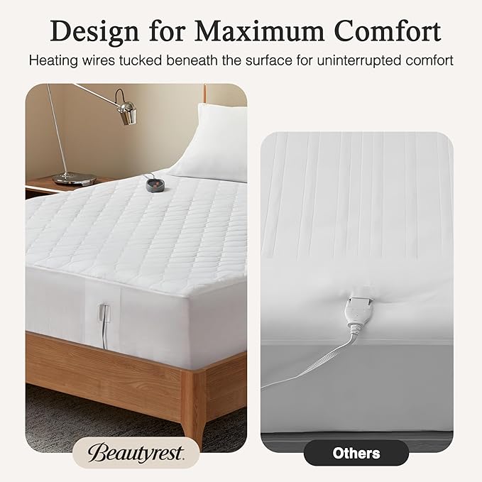 Beautyrest 3M Scotchgard Heated Mattress Pad - Electric Bed Warmer with 5 Heat Settings, 10 Hr Auto Shut Off Timer, All Around Elastic Deep Pocket, UL Certified, Machine Washable, White King