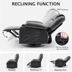 Oversized Swivel Rocker Recliner Sofa Chair with Heat and Massage, 360 Degree Swivel Single Sofa with Cup Holders and USB Port, Big Recliner Sofa Chair for Living Room(Leather, Smoky Black)