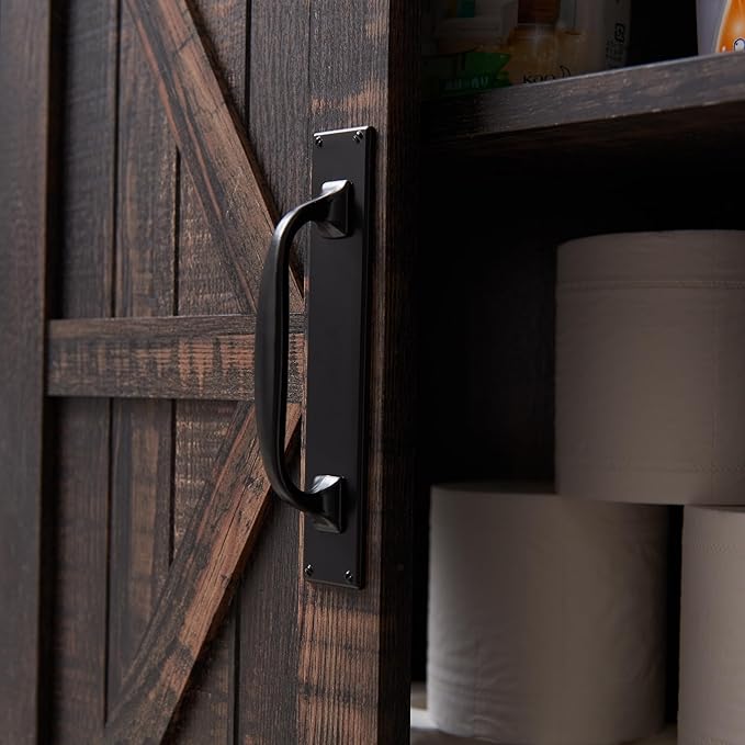 RedLemon Farmhouse Over The Toilet Storage Cabinet Set of 2, 68" Tall with Sliding Barn Doors & Adjustable Shelves, Rustic Above Toilet Storage Cabinet, Dark Rustic Oak