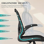 Flysky Mesh Office Chair, Ergonomic Computer Desk Chairs for Home Office - with Comfy/Comfortable Flip-up Arm Rests, Lumbar Support, Height Adjustable, 360 Degree Rolling Swivel (Black)