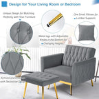 Velvet Accent Chair with Adjustable Armrests and Backrest, Button Tufted Lounge Chair, Single Recliner Armchair with Ottoman and Pillow for Living Room, Bedroom, Grey