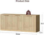 Evermagin 67" Fluted Oak Buffet Cabinet Sideboard with Storage, Large Credenza with 6 Doors, Wood Mid Century Modern Sideboard for Kitchen and Living Room (67"*31.5"*15.7")