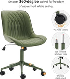 YOUNIKE Home Office Desk Chair with Wheels Armless Vanity Chair with Back Comfy Modern Leather Upholstered Rolling Task Chair Swivel Small Cute No Arms Wide Adjustable Ergonomic All Green