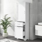 Tall Bathroom Storage Cabinet, Freestanding Storage Cabinet with 1 Door, 2 Different Size Drawers for Bathroom Living Room (White)