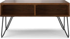 SIMPLIHOME Hunter Small Lift Top Coffee Table - 36 inch Wide Solid Walnut Veneer and Metal Industrial Cocktail Table, Living Room Table with Hidden Storage, 2 Cubbies, and Hairpin Legs